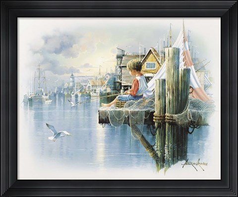 Framed Fishing Dock B Print