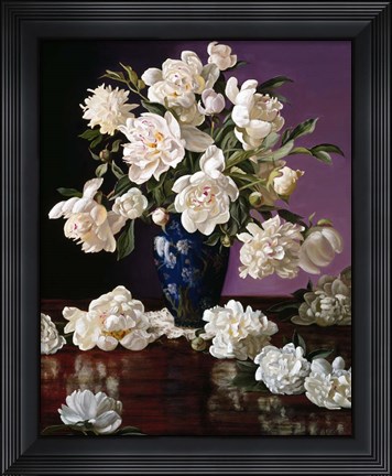 Framed White Peonies in Blue Chinese Vase Print
