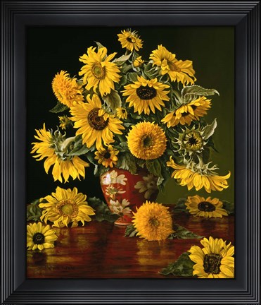 Framed Sunflowers in a Crimson Vase Print