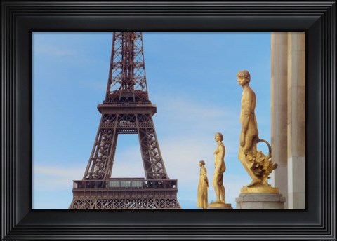 Framed Eiffel Tower and Les Oiseaux Statues Print