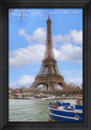 Framed Eiffel Tower and Seine Boat Paris Print