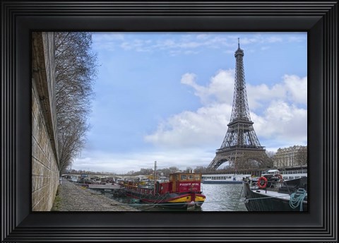 Framed Eiffel Tower and Seine Boats in Paris Print