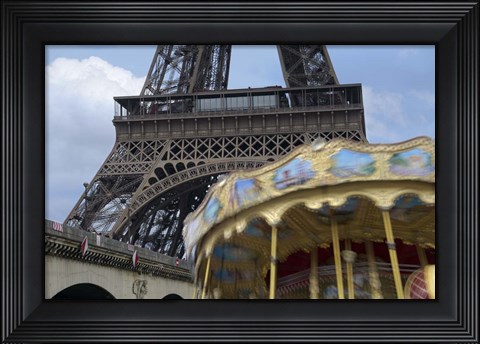 Framed Eiffel Tower with Running Carousel Print