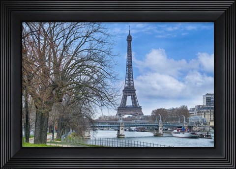 Framed Eiffel Tower, Ile des Cygnes and Seine Paris Print