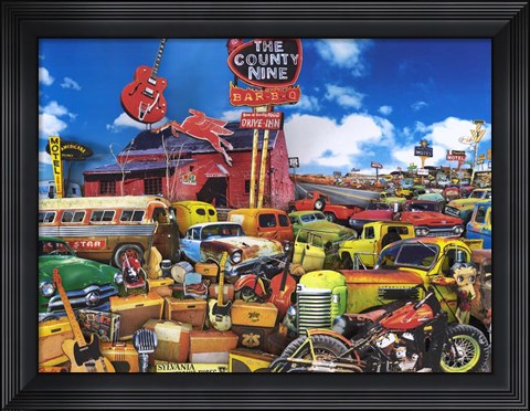 Framed Red Guitar Lounge Print