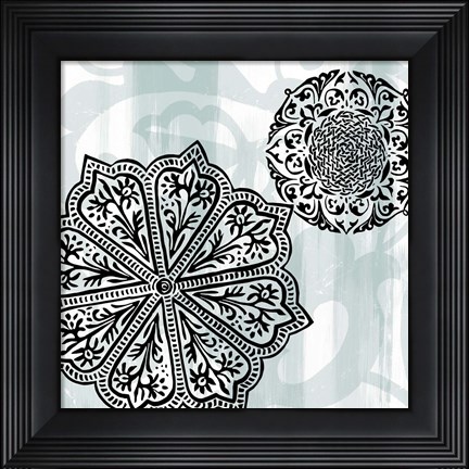 Framed Rosettes on Aqua II Print