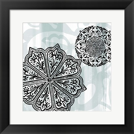 Framed Rosettes on Aqua II Print