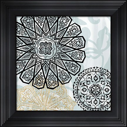 Framed Rosettes on Aqua III Print