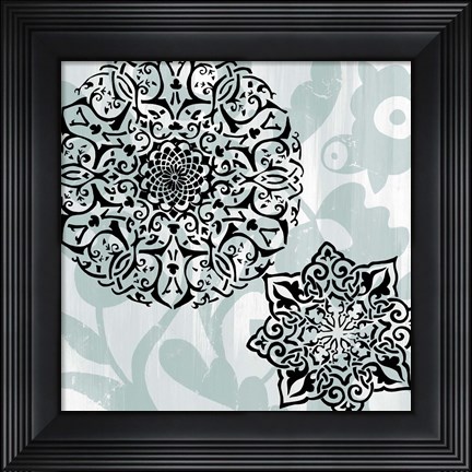 Framed Rosettes on Aqua IV Print