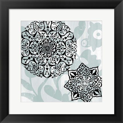 Framed Rosettes on Aqua IV Print