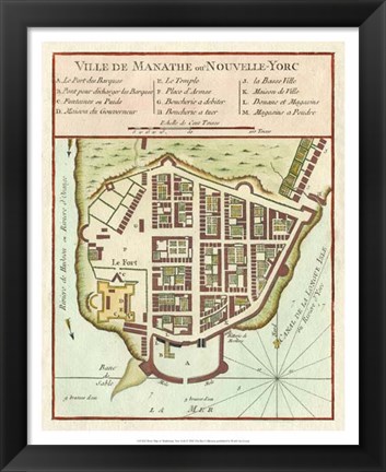 Framed Petite Map of Manhattan, New York Print