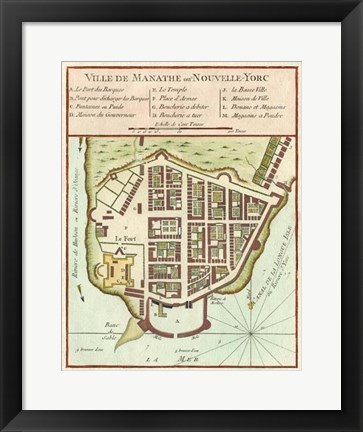 Framed Petite Map of Manhattan, New York Print