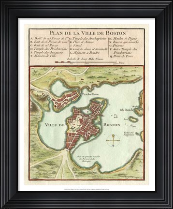 Framed Petite Map of the City of Boston Print