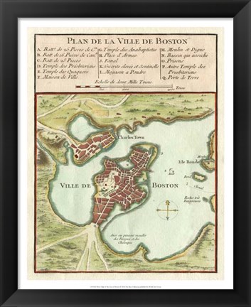 Framed Petite Map of the City of Boston Print