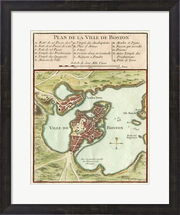 Framed Petite Map of the City of Boston Print
