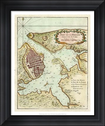 Framed Petite Map of the Port of Havana Print