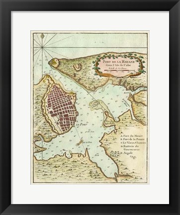 Framed Petite Map of the Port of Havana Print