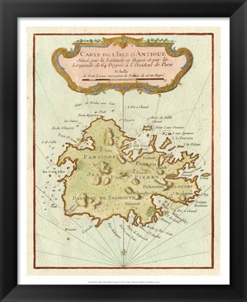 Framed Petite Map of Island of Antigua Print