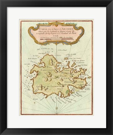 Framed Petite Map of Island of Antigua Print