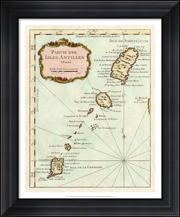 Framed Petite Map of the Antilles Islands II Print