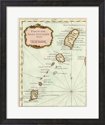 Framed Petite Map of the Antilles Islands II Print