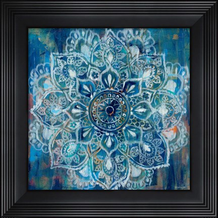 Framed Mandala in Blue II Print