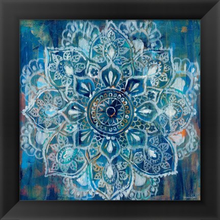 Framed Mandala in Blue II Print