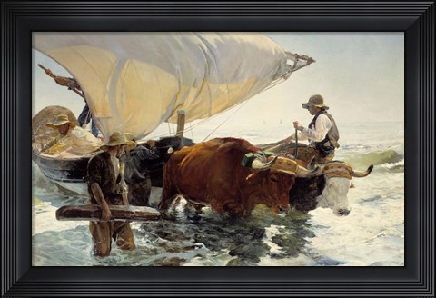 Framed Returning from Fishing - Hauling of the Boat Print