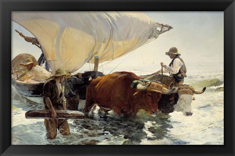 Framed Returning from Fishing - Hauling of the Boat Print