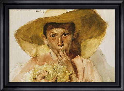 Framed Boy with Grapes Print