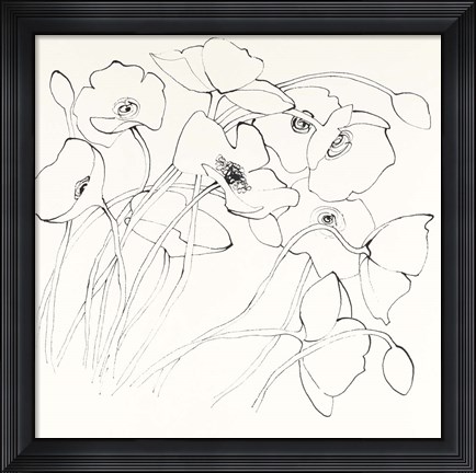Framed Black Line Poppies II Print