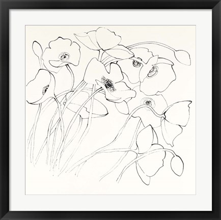 Framed Black Line Poppies II Print