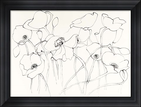 Framed Black Line Poppies III Print