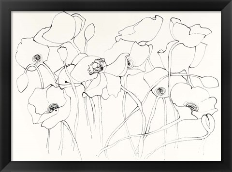 Framed Black Line Poppies III Print