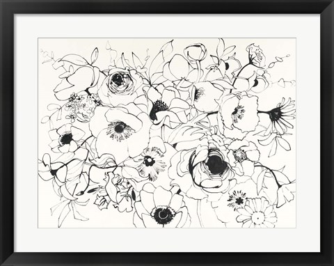 Framed Black Line Poppies Mix Print