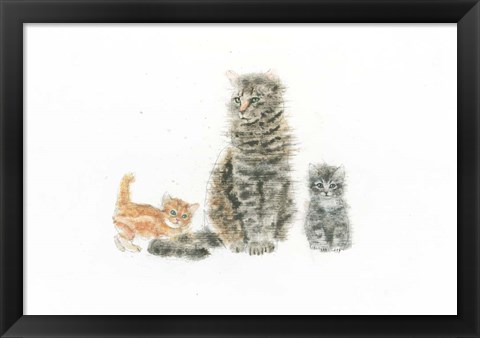 Framed Cat and Kittens Print