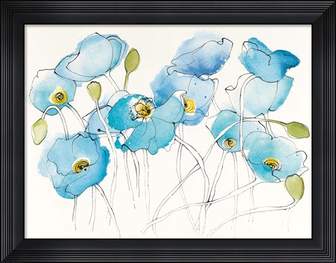 Framed Black Line Poppies III Watercolor Print