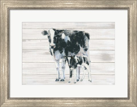 Framed Cow and Calf on Wood Print