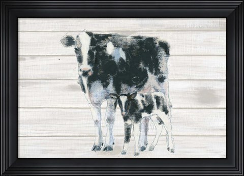 Framed Cow and Calf on Wood Print