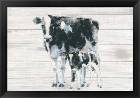 Framed Cow and Calf on Wood Print