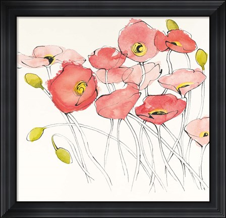 Framed Black Line Poppies I Watercolor Print
