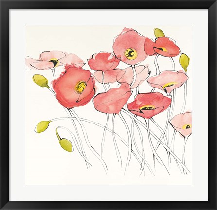 Framed Black Line Poppies I Watercolor Print