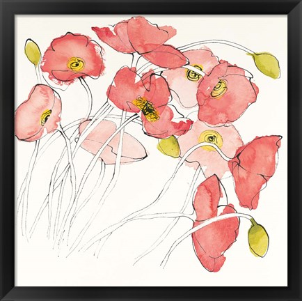 Framed Black Line Poppies II Watercolor Print