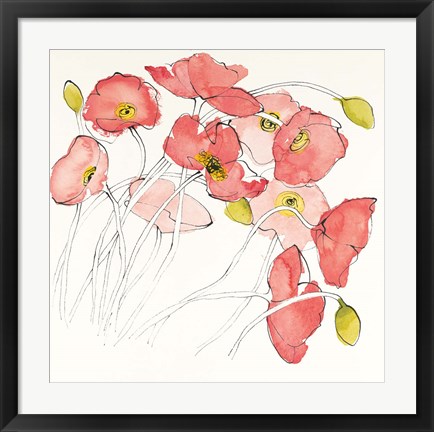 Framed Black Line Poppies II Watercolor Print