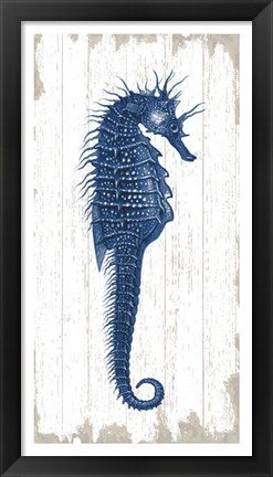 Framed Seahorse in Blue I Print