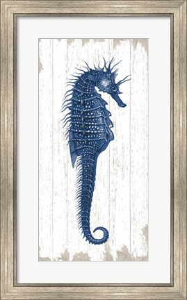Framed Seahorse in Blue I Print