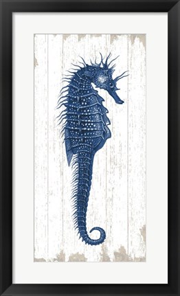 Framed Seahorse in Blue I Print