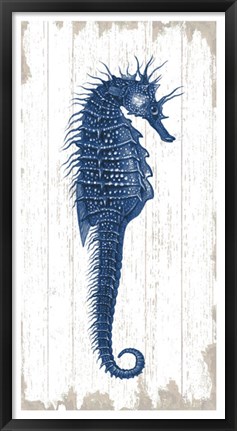 Framed Seahorse in Blue I Print