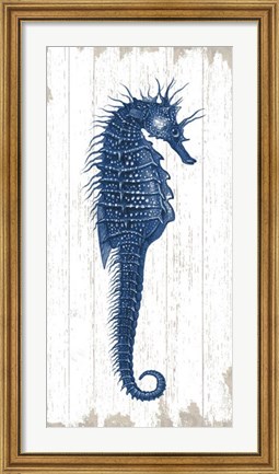 Framed Seahorse in Blue I Print