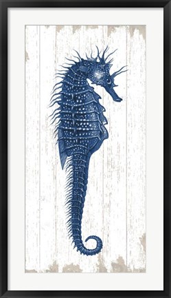 Framed Seahorse in Blue I Print